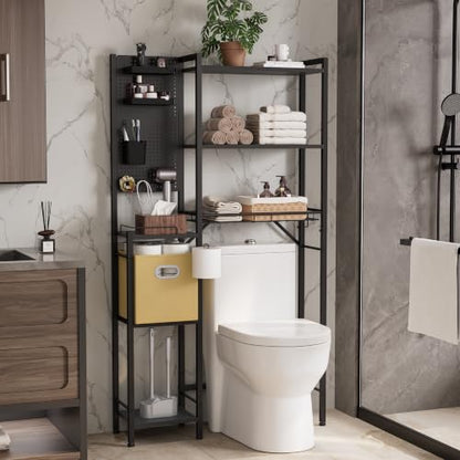 Over-the-Toilet Storage Rack 6-Tier Reversible Side Shelf Black