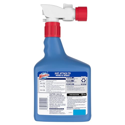 Windex Outdoor Window and Glass Cleaner for Hose Ammonia Free, Concentrated Formula for Deep Outdoor Clean, Patio Cleaner, Compatible With All Hoses, 32 Fl Oz (Pack of 2)