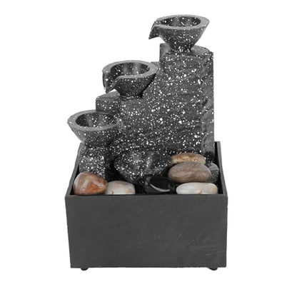 Desktop USB Water Fountain Ornament with LED Lights and Stones - Home Office Decor