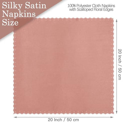 20x20 Inch Rose Gold Satin Napkins - Set of 100 with Scalloped Edges