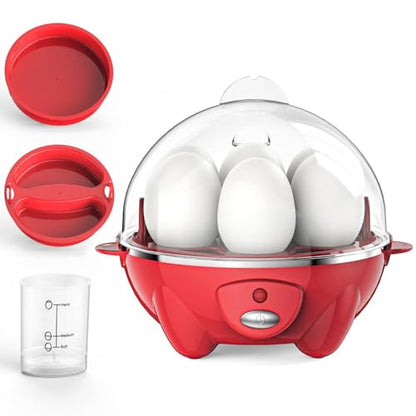 Egg Cooker 7 Eggs Boiler with Auto Shut-Off - Red / Rapid Breakfast Maker