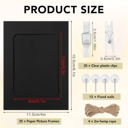 35 Pack Black Paper Photo Frames 4x6 with Clips, String & Nails