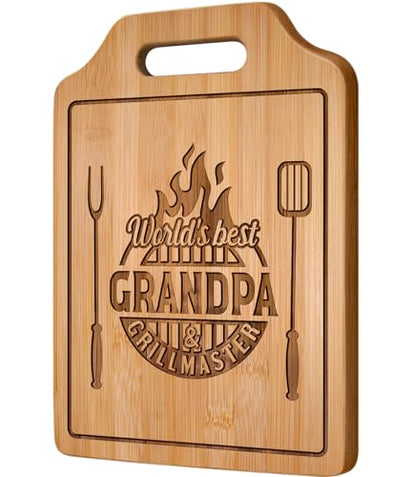 Grandpa Gifts Grill Master Engraved Bamboo Cutting Board - World's Best Grandpa - 12.3" x 8.7"