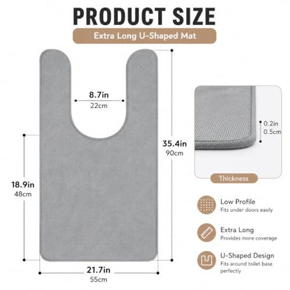 Grey U-Shape Extended Toilet Mat 35x22 Inch Extra Long Bathroom Rug
