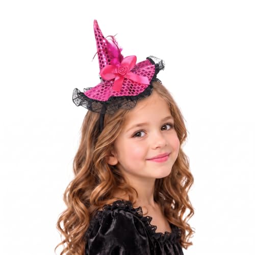 Pink Sequin Witch Hat Headband - One Size Halloween Party Favors