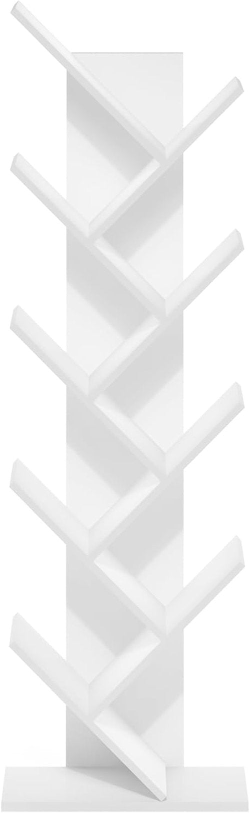Furinno TREE Bookshelf - 9-Tier Tree Bookcase with Angled Open Shelves | White, 8.4 x 15.7 x 50.9 Inches