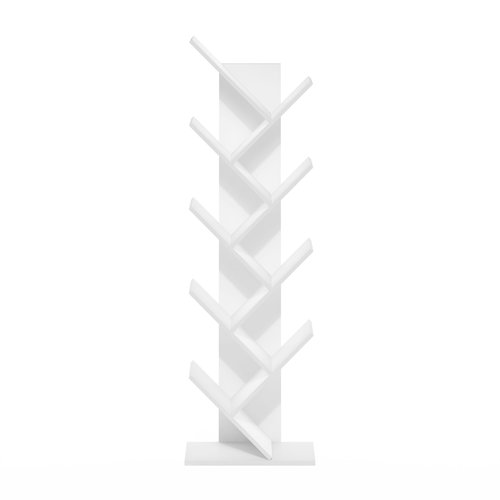 Furinno TREE Book Shelf, 9-Tier Bookshelf, Tree Bookcase with Angled Open Shelf, 8.4 x 15.7 x 50.9, for Room Decor, for Living Room, Bedroom, Home Office, White