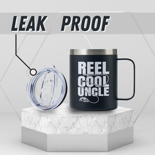 12oz Stainless Steel Travel Mug with Handle - Cool Uncle Gift, Fishing Theme