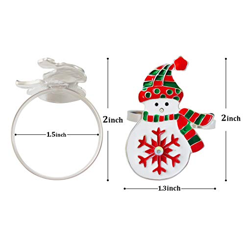 Christmas Snowman Napkin Rings Set of 6 - Silver Holiday Table Decor