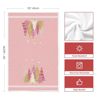 Pink Star Christmas Kitchen Towels Set of 4 18x26 Inches - Artoid Mode