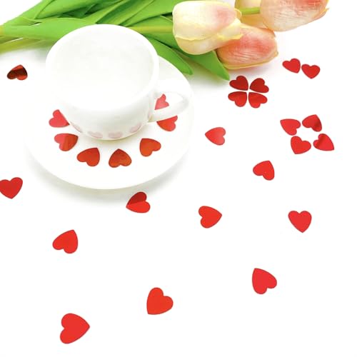 Werich Heart Confetti Shiny Foil Decorations for Valentine's Day, Weddings, Birthdays, Christmas - Red, 45g