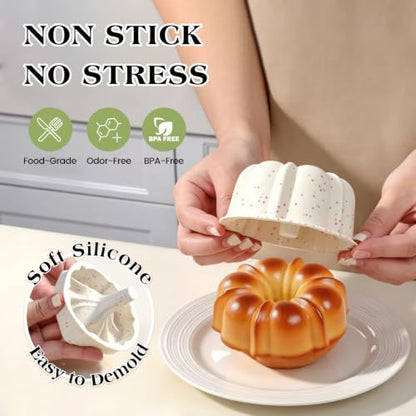 Mini Silicone Flan Molds Set - 25 Pack, 4 Inch Reusable Nonstick Baking Cups - Cream Variation