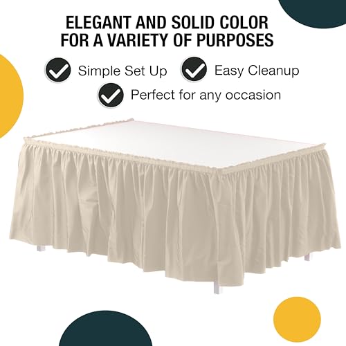 Ivory Disposable Table Skirts 12 Pack - Self-Adhesive Party Decorations for 6ft & 8ft Tables
