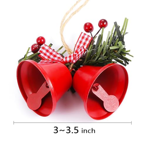 6 Pack 2-Inch Metal Jingle Bells Christmas Ornaments for Wreaths & Tree Decor - Red White Gold