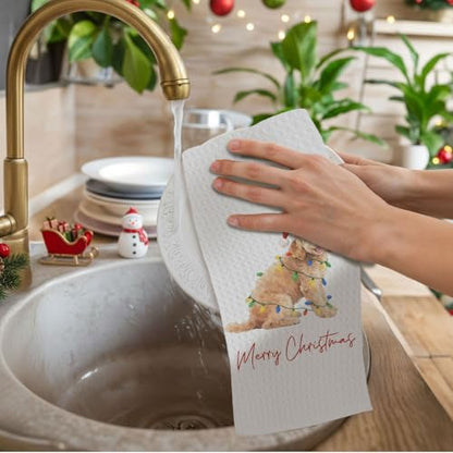Goldendoodle Christmas Kitchen Towels - Holiday Dog Lover Hand Towels, 16x24 Inch Set of 2