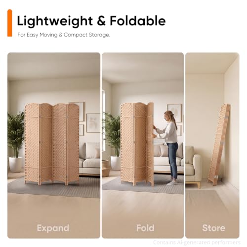 4-Panel Room Divider Screen, 69'' Tall, Natural Woven Privacy Panel — 4-Panel Variation