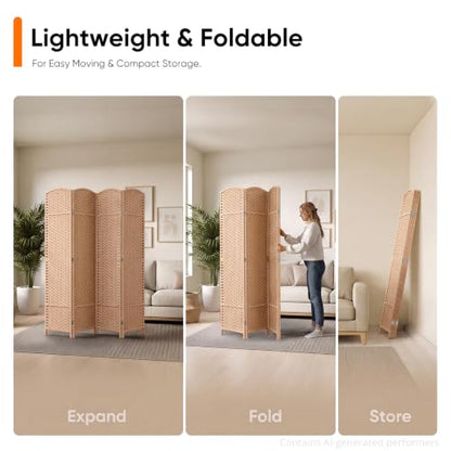 4-Panel Room Divider Screen, 69'' Tall, Natural Woven Privacy Panel — 4-Panel Variation