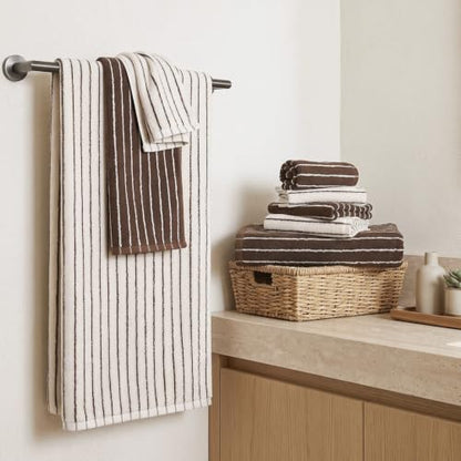 Brown and Ivory 8-Piece Cotton Towel Set - Striped Bath Towels & Washcloths