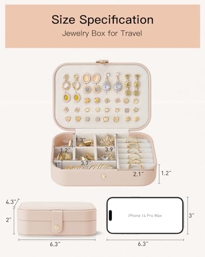 Travel Jewelry Case - Nude Pink, Medium (4.6 x 2.2 x 6.3 inches), Portable Organizer for Earrings, Necklaces, Rings