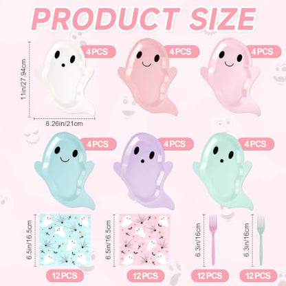 Pastel Ghost Halloween Plates & Napkins Set - Blue & Pink, 72 pcs