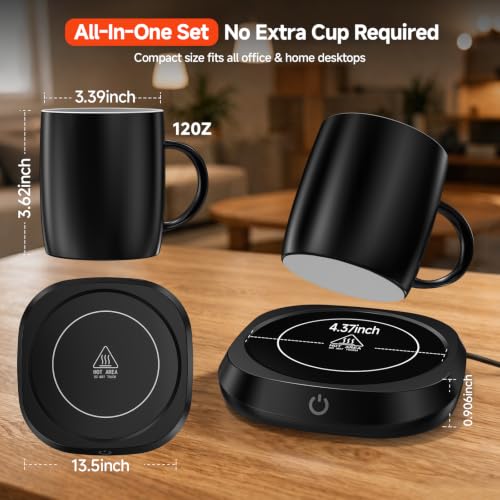 Electric Mug Warmer Set with Ceramic Mug, Touch Control & 3 Temperature Levels