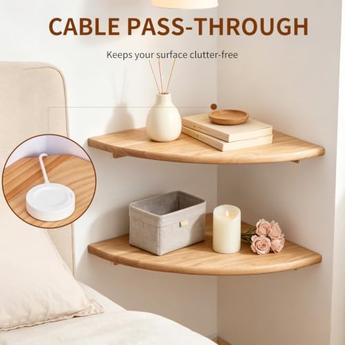 Natural Wood Corner Floating Shelves Set of 2, 10 Inch Wall Storage