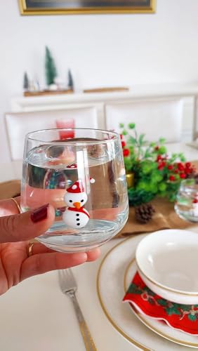 Snowman Glass Cup Set of 2 - 12oz Hand Blown Stemless Christmas Drinkware