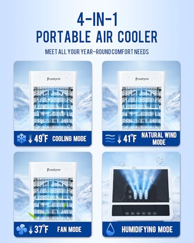 Portable Evaporative Air Cooler with Humidifier - 3 Gallon Water Tank, 10 Ice Packs, 6 Speeds & Remote