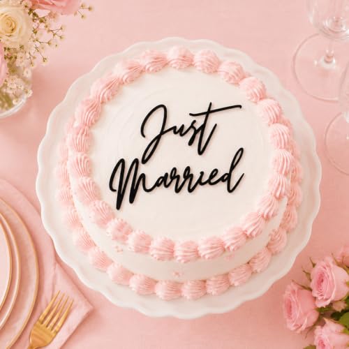 2 Pack Acrylic Just Married Cake Topper Gold & Black Wedding Decor