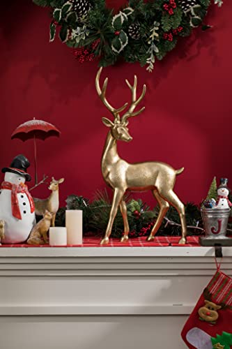 Gold Reindeer Christmas Decoration - Large Indoor Holiday Figurine 11x6.9x20.9 Inch - Variation B