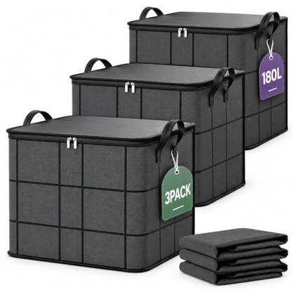 Large Capacity Moving Storage Bags 3 Pack - XXL Foldable Cloth Organizer for Bedding & Clothes