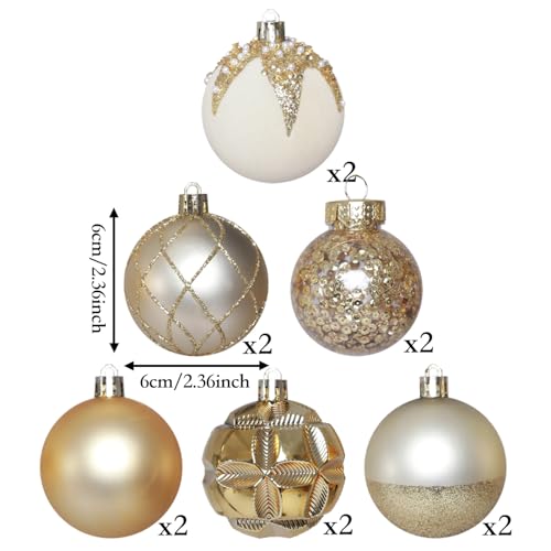White Gold Velvet Christmas Tree Baubles - 12 Count, 2.36 Inch