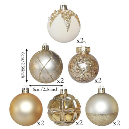 White Gold Velvet Christmas Tree Baubles - 12 Count, 2.36 Inch