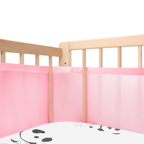 Pink Mesh Crib Liner for 52x28 Full-Size Crib - Breathable Baby Safety Guard - SUVQWJT