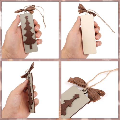 Rustic Wooden Christmas Tree Ornaments Set with Bows - Farmhouse Holiday Decor