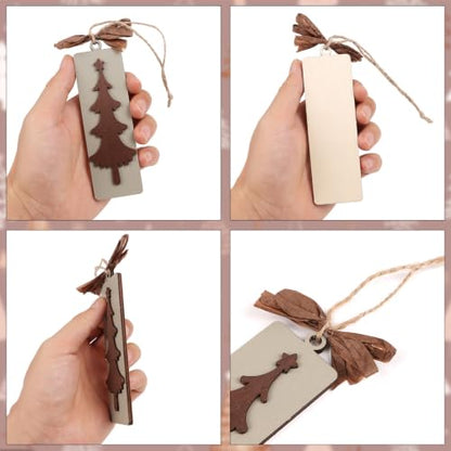 Rustic Wooden Christmas Tree Ornaments Set with Bows - Farmhouse Holiday Decor