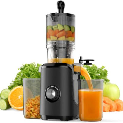 Juicer Machines with 4.25-Inch Feed Chute - Cold Press, Black - NEWBULIG