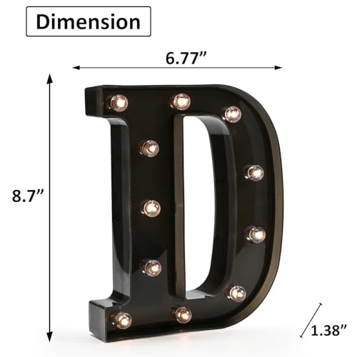Black Alphabet D LED Marquee Letter Sign 8.7 Inch Night Light Home Decor