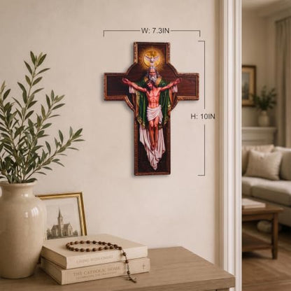 Green Holy Spirit Jesus Cross Wall Art - Wooden Religious Decor, Minimalist 2D Spiritual Gift