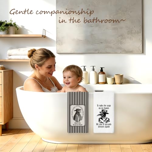 Black and White Striped Gothic Bathroom Towels Set of 2 - 16x24 Inches Djg-5