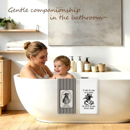 Black and White Striped Gothic Bathroom Towels Set of 2 - 16x24 Inches Djg-5