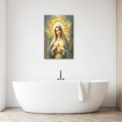 Religious Wall Art Canvas Mary Mother of God Jesus - 24 x 16 Inches - Catholic Decor