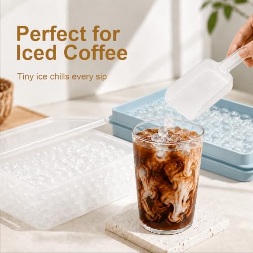 Mini Ice Cube Trays with Lid - Tiny Pebble Ice Molds, Light Blue 2 Pack