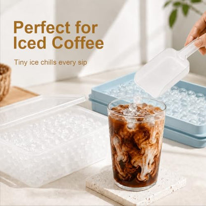 Mini Ice Cube Trays with Lid - Tiny Pebble Ice Molds, Light Blue 2 Pack