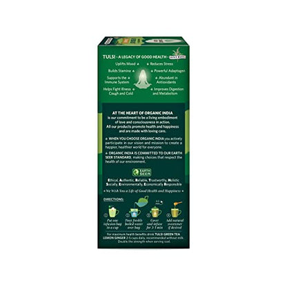 Organic India Tulsi Green Tea Lemon Ginger 25 Tea Bags