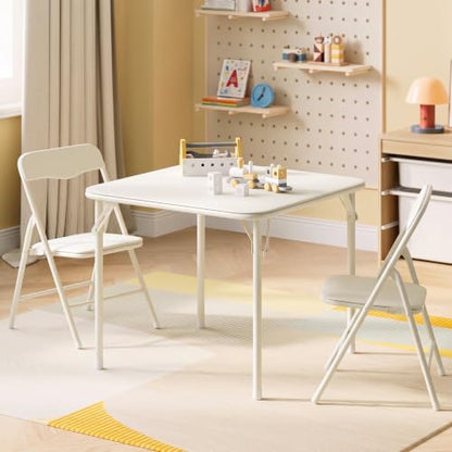 Kids Folding Chair with Metal Frame - Space-Saving, Easy-Fold Design, Beige - 2 Pack