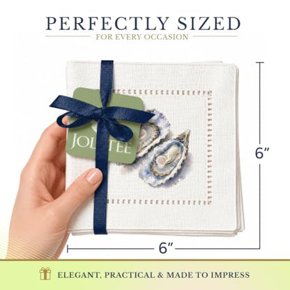Jolitee Coastal Oyster Pair Cocktail Napkins - Reusable 6x6 Inch Set of 6