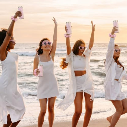 Pink Beach Party Favor Set - Striped Tote Bags, Towels, Heart Sunglasses, Can Sleeves & Hair Scrunchies