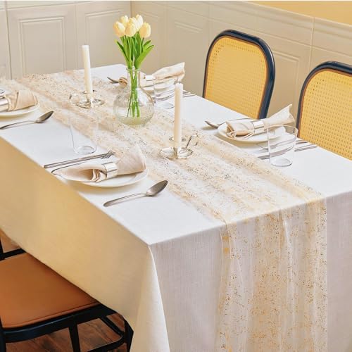 Gold Sheer Table Runner 10 Ft with Sequin Details - Birthday & Wedding Decor - Gold Variation