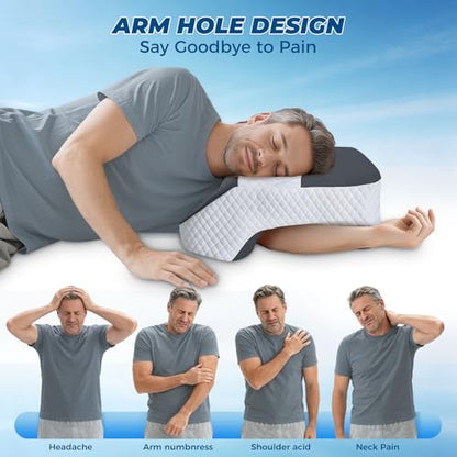 Side Sleeper Pillow with Arm Holes - Grey, 2-in-1 Shoulder Relief System
